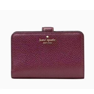 Kate Spade Lena Medium Compact Bifold Wallet Pebble Leather Cherrywood